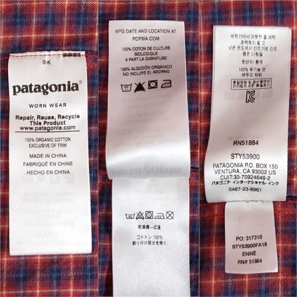 Patagonia Mens Large Vjosa River Red Blue Plaid Long Sleeve Button Down Shirt - Picture 12 of 15
